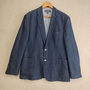 Joseph Abboud Sport Coat Mens L Indigo Blue Denim Patch Pocket Blazer Casual